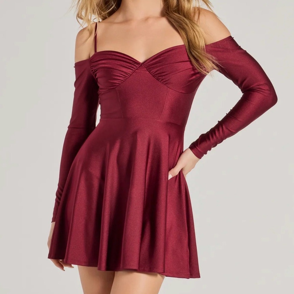 NWT Burgundy Long Sleeve Off-Shoulder Dress